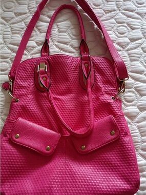 Hot Pink Structured Tote Bag with Front Pockets